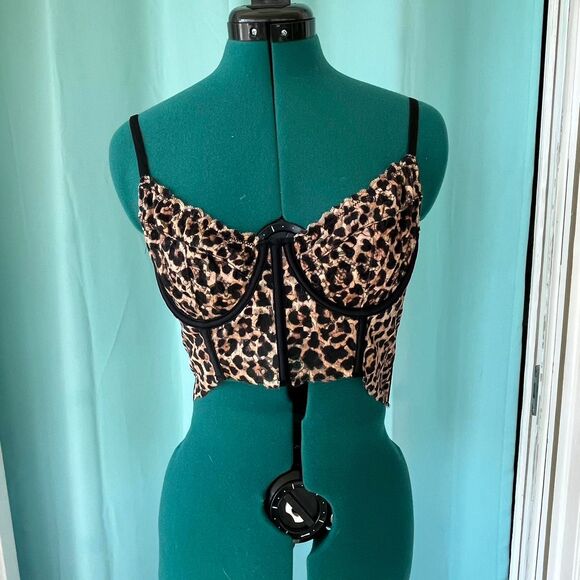Anthropologie Giselle Lace Bustier Leopard Print Corset Top Sz S - Picture 2 of 9